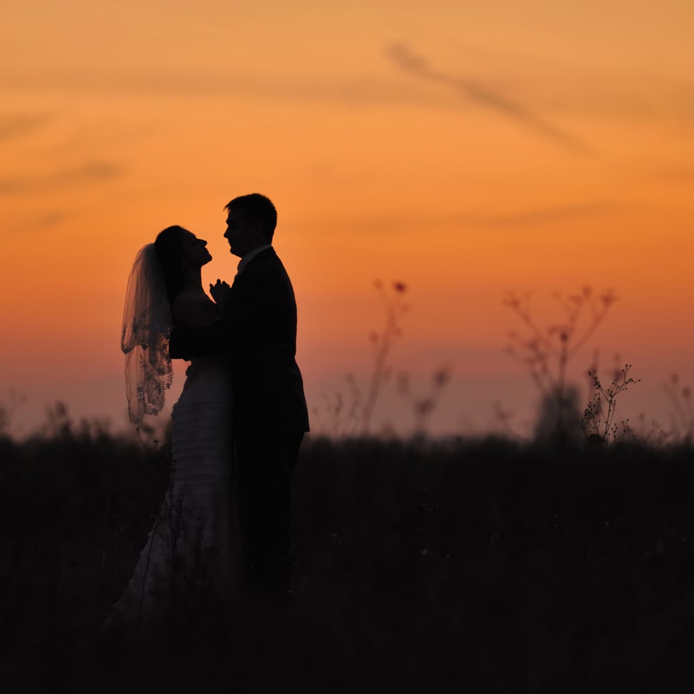 Silhouette of  wedding couple